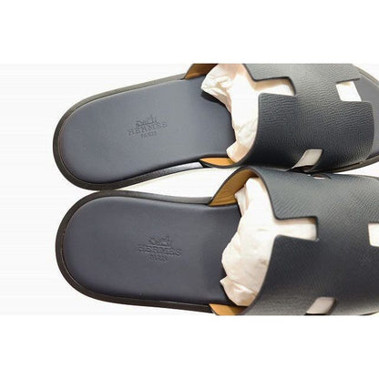 Hermes Izmir Sandals Size 41 Leather H Logo Black Aa