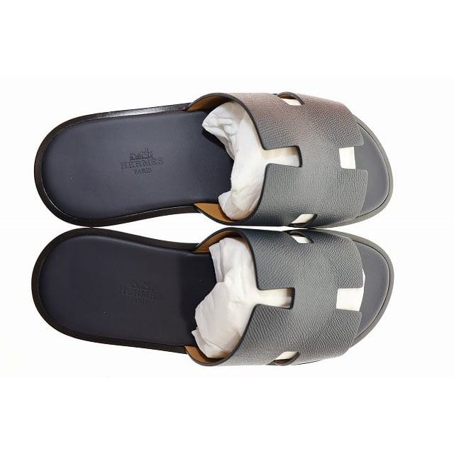 Hermes Izmir Sandals Size 41 Leather H Logo Black Aa