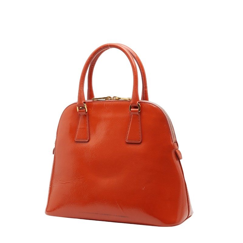 Prada Triangle Logo Plate Handbag Shoulder Bag 2WAY Orange Leather Women's Prada