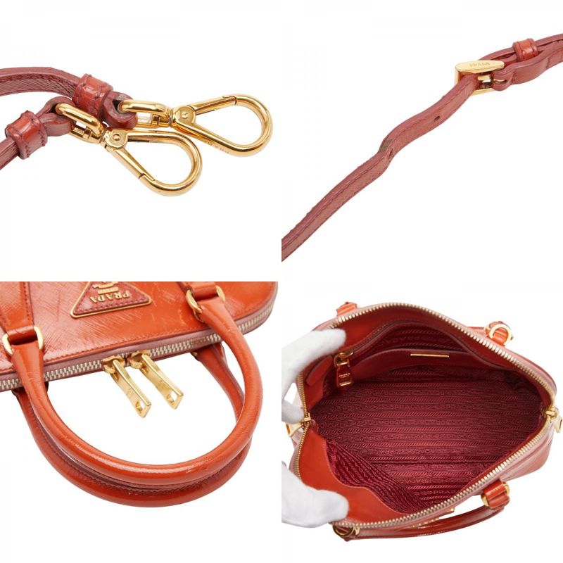 Prada Triangle Logo Plate Handbag Shoulder Bag 2WAY Orange Leather Women's Prada
