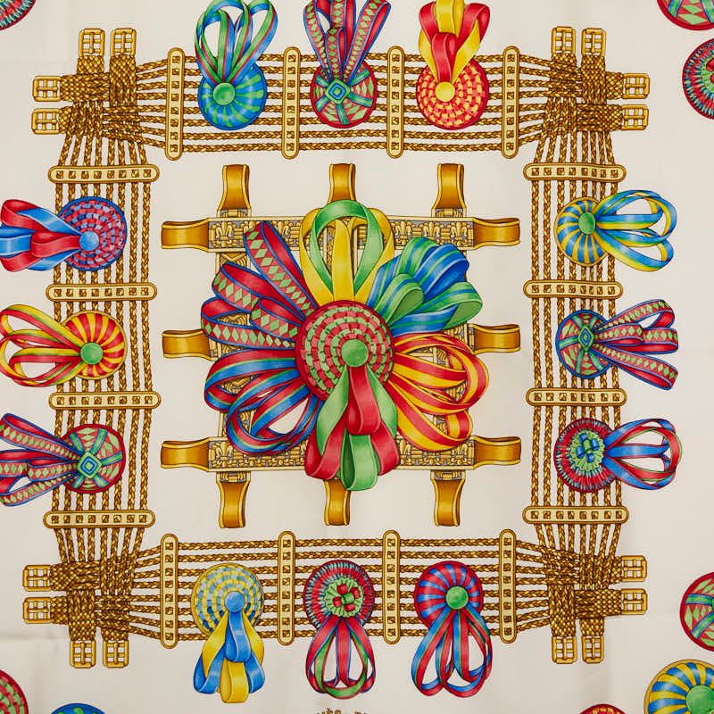Hermes Carre 90 LES Rubans DU Cheval Horse Ribbon Pink Multicolor Ladies Hermes
