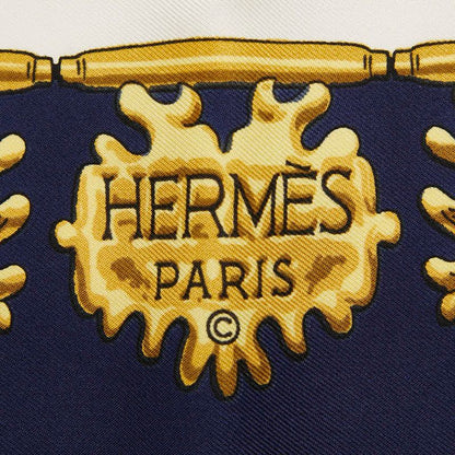 Hermes Carre 90 LES Cavaliers D'OR Golden Knight Navy Multicolor Silk Ladies