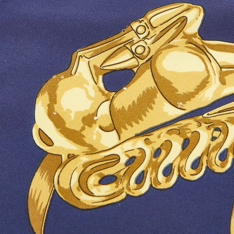 Hermes Carre 90 LES Cavaliers D'OR Golden Knight Navy Multicolor Silk Ladies
