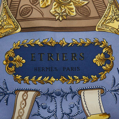 Hermes Carre 90 Etriers Stirrup Pattern Horse Harness Pattern Navy Multicolor