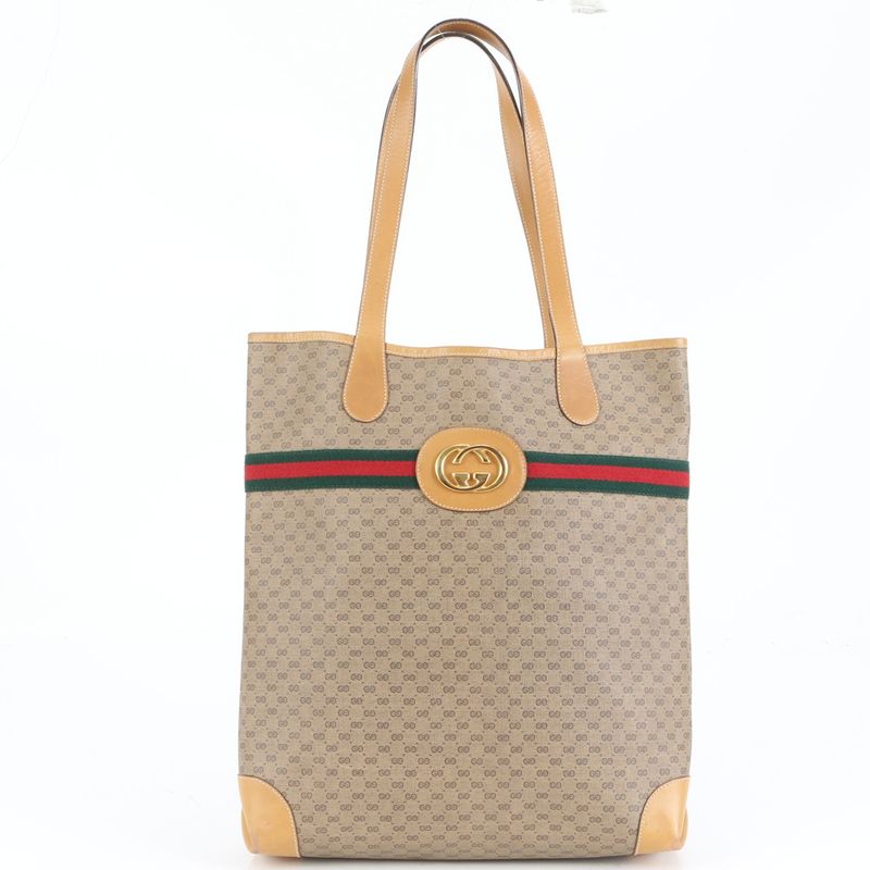 Vintage Old Gucci Micro GG Sherry Line 002 904 Leather Tote Bag Shoulder Bag A4