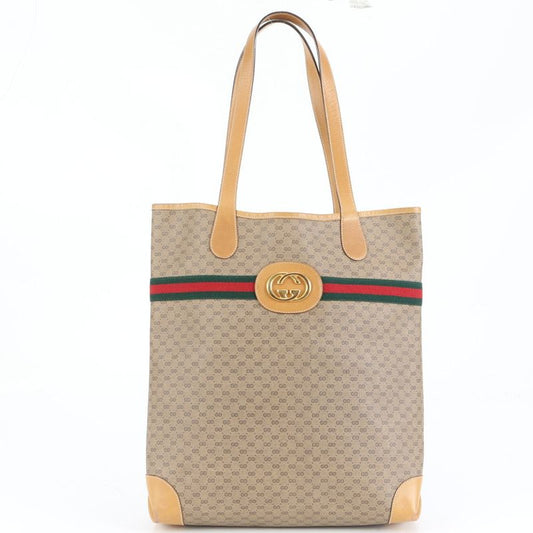 Vintage Old Gucci Micro GG Sherry Line 002 904 Leather Tote Bag Shoulder Bag A4