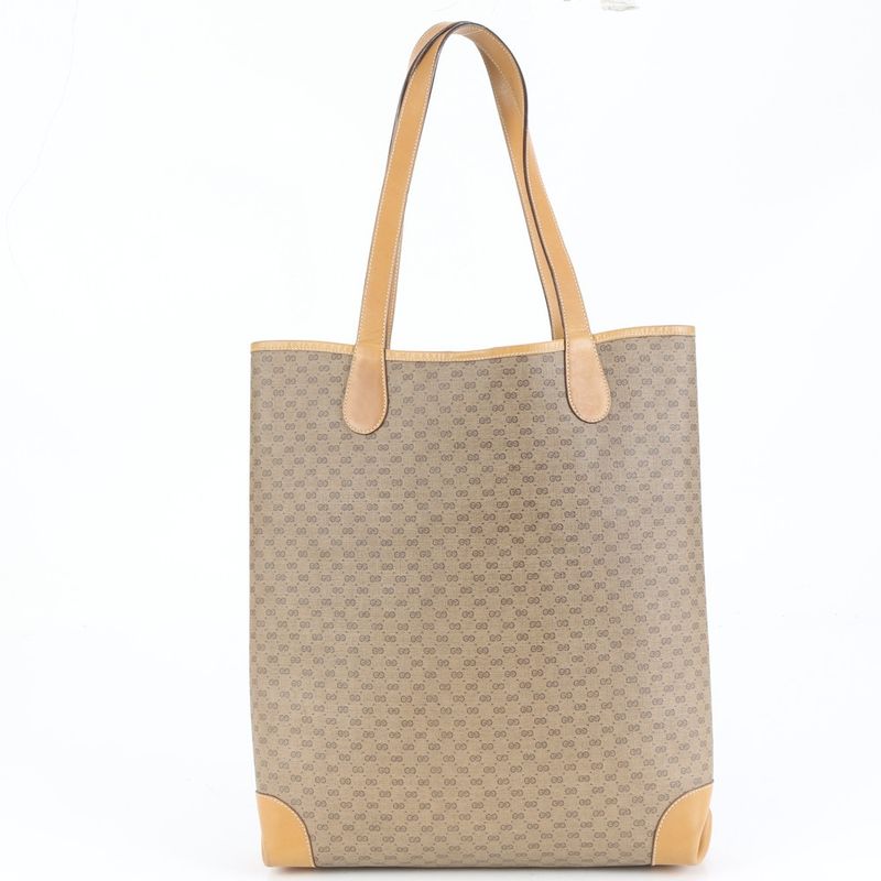 Vintage Old Gucci Micro GG Sherry Line 002 904 Leather Tote Bag Shoulder Bag A4