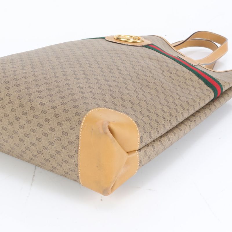 Vintage Old Gucci Micro GG Sherry Line 002 904 Leather Tote Bag Shoulder Bag A4