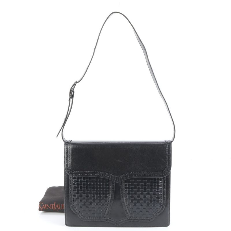 Vintage YSL Yves Saint Laurent Leather Shoulder Bag Shoulder Black Hand Tote