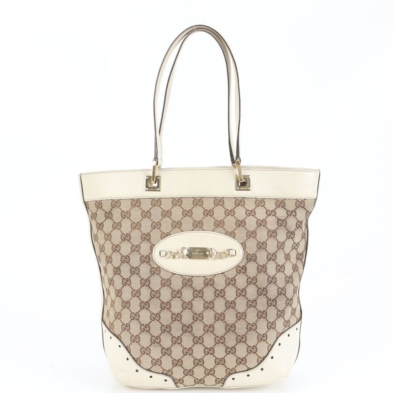 Gucci GG Canvas Chain Horsebit 145984 Leather Tote Bag Shoulder Hand Ladies ECE