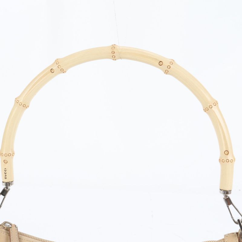 Gucci Bamboo Leather Shoulder Bag One Shoulder Beige Tote Hand Ladies ECE Df32-2
