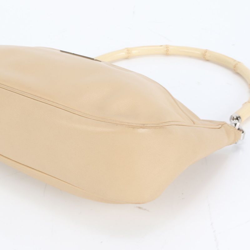 Gucci Bamboo Leather Shoulder Bag One Shoulder Beige Tote Hand Ladies ECE Df32-2