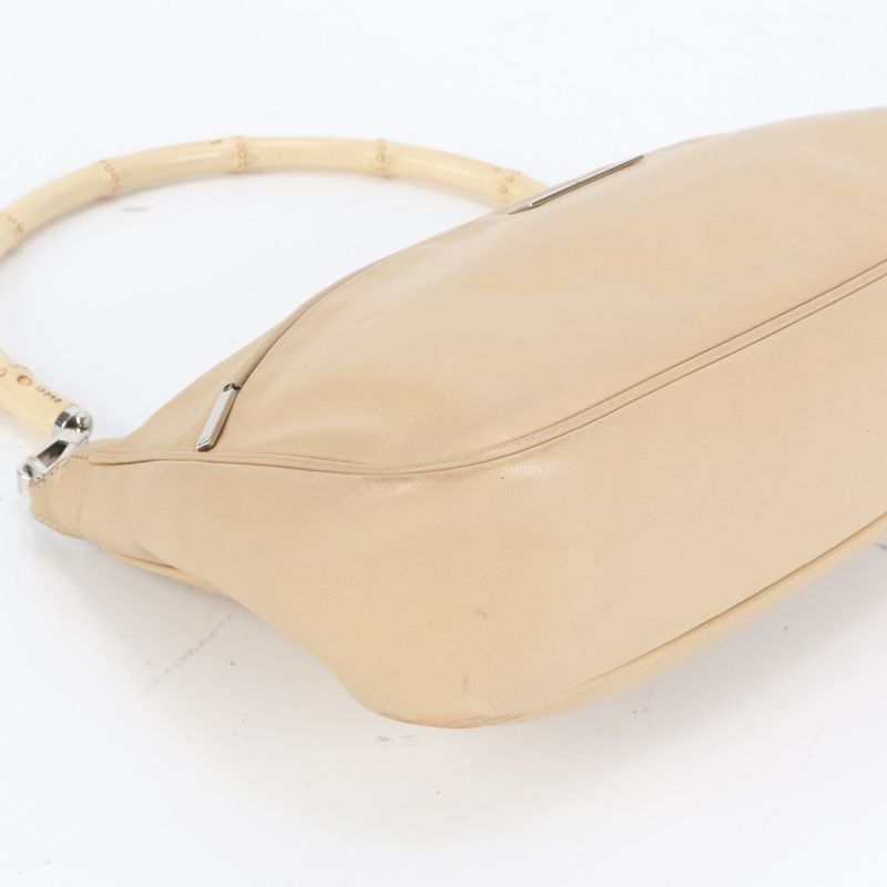 Gucci Bamboo Leather Shoulder Bag One Shoulder Beige Tote Hand Ladies ECE Df32-2