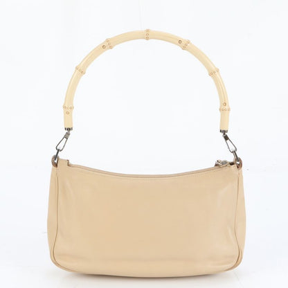 Gucci Bamboo Leather Shoulder Bag One Shoulder Beige Tote Hand Ladies ECE Df32-2