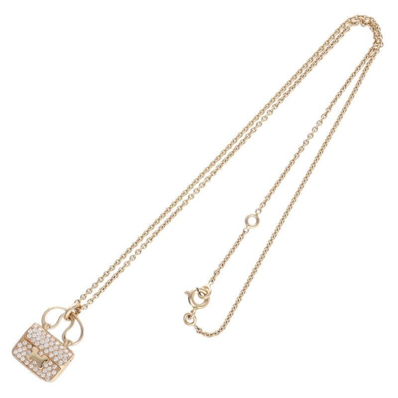 Hermes Amulet Constance 18K Pink Gold Diamond Bag Motif Necklace Men's