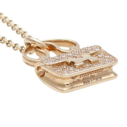 Hermes Amulet Constance 18K Pink Gold Diamond Bag Motif Necklace Men's
