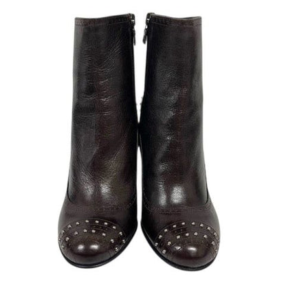 Prada Short Boots Chunky Heel Round Toe Stats 34.5 Brown
