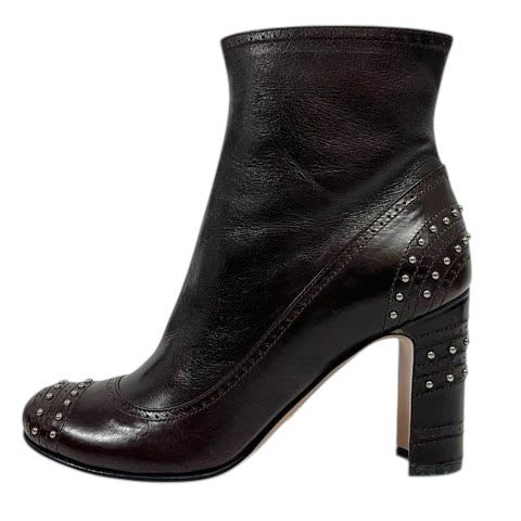 Prada Short Boots Chunky Heel Round Toe Stats 34.5 Brown
