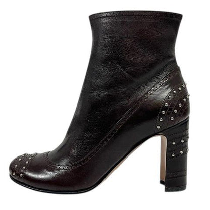 Prada Short Boots Chunky Heel Round Toe Stats 34.5 Brown