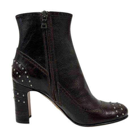 Prada Short Boots Chunky Heel Round Toe Stats 34.5 Brown