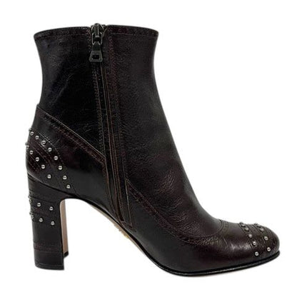 Prada Short Boots Chunky Heel Round Toe Stats 34.5 Brown