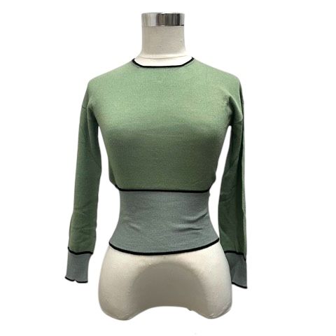 Prada Knit Sweater Crew Neck Silk Blend Wool Blend 3/4 Sleeve 38 Green