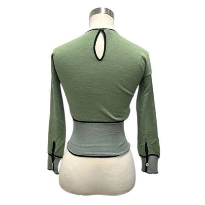 Prada Knit Sweater Crew Neck Silk Blend Wool Blend 3/4 Sleeve 38 Green