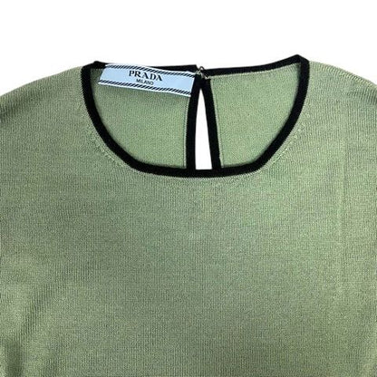 Prada Knit Sweater Crew Neck Silk Blend Wool Blend 3/4 Sleeve 38 Green