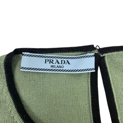 Prada Knit Sweater Crew Neck Silk Blend Wool Blend 3/4 Sleeve 38 Green