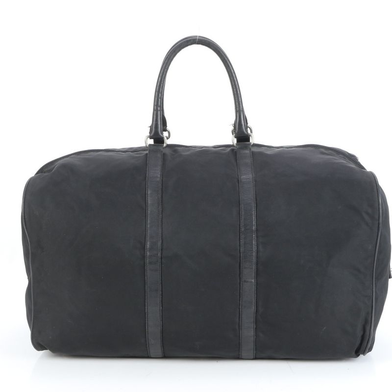 Prada Tessuto Nylon Triangle Logo Leather Boston Bag Business Travel Tote