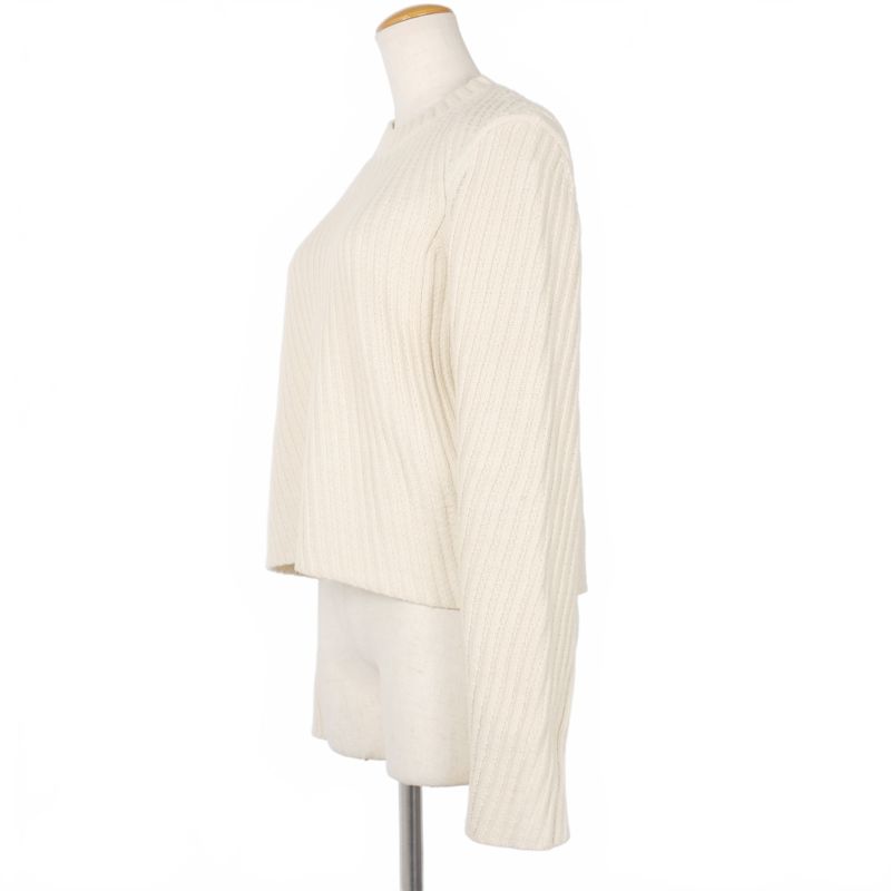 Celine Phoebe Period Diagonal Rib Cotton Knit Sweater Long Sleeve M White 3W50
