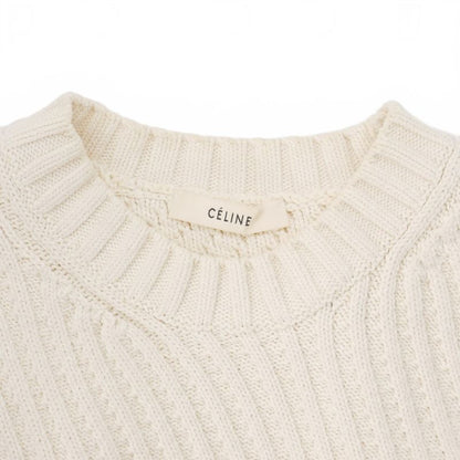 Celine Phoebe Period Diagonal Rib Cotton Knit Sweater Long Sleeve M White 3W50