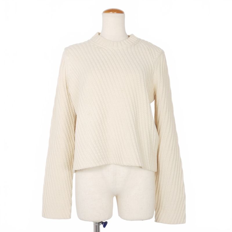 Celine Phoebe Period Diagonal Rib Cotton Knit Sweater Long Sleeve M White 3W50