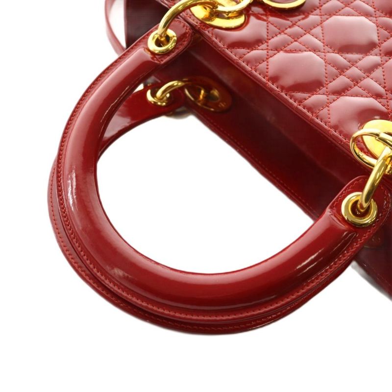 Christian Dior Lady Dior Bag Hand Shoulder 2WAY Charm Enamel Red Ma-0957 AQ •