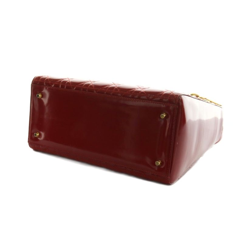 Christian Dior Lady Dior Bag Hand Shoulder 2WAY Charm Enamel Red Ma-0957 AQ •