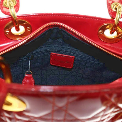 Christian Dior Lady Dior Bag Hand Shoulder 2WAY Charm Enamel Red Ma-0957 AQ •