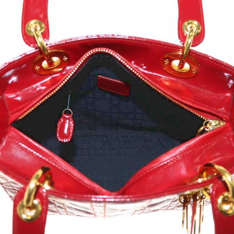 Christian Dior Lady Dior Bag Hand Shoulder 2WAY Charm Enamel Red Ma-0957 AQ •