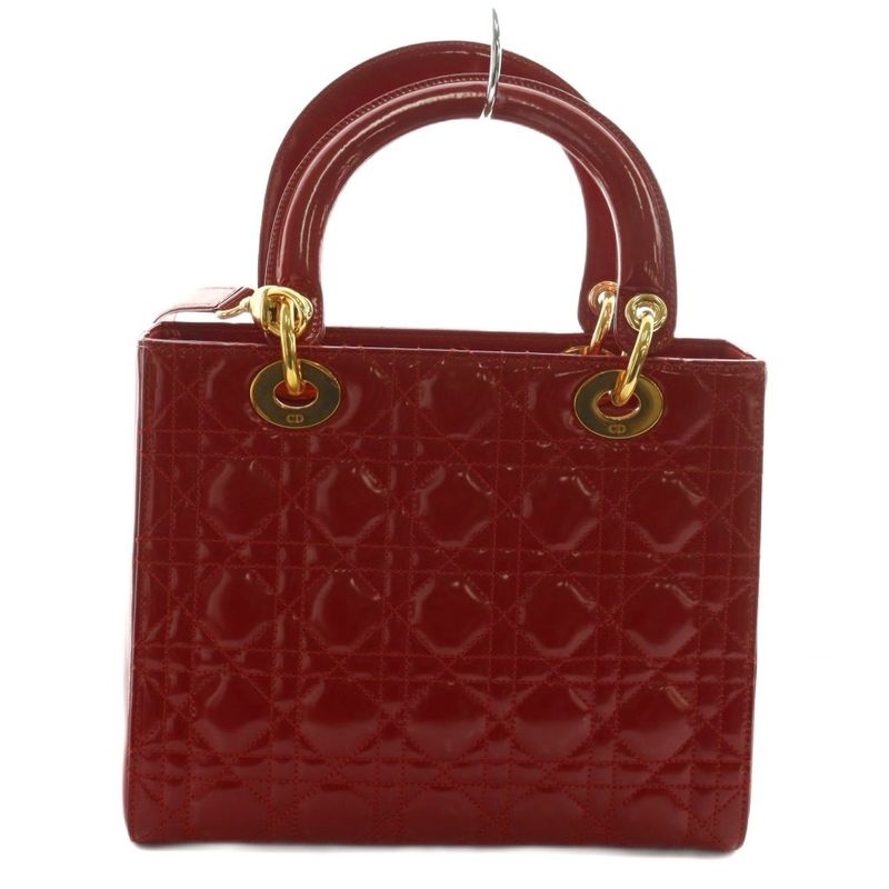 Christian Dior Lady Dior Bag Hand Shoulder 2WAY Charm Enamel Red Ma-0957 AQ •
