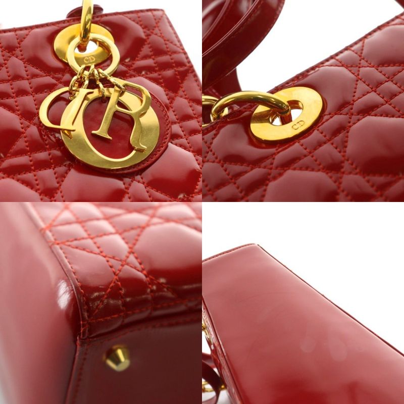 Christian Dior Lady Dior Bag Hand Shoulder 2WAY Charm Enamel Red Ma-0957 AQ •