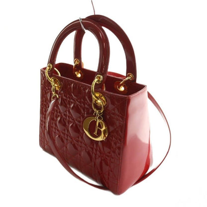Christian Dior Lady Dior Bag Hand Shoulder 2WAY Charm Enamel Red Ma-0957 AQ •