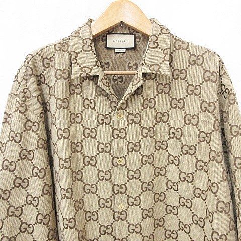 Gucci Maxi GG Canvas Shirt Pattern Zaht5 Large Size Brown Camel
