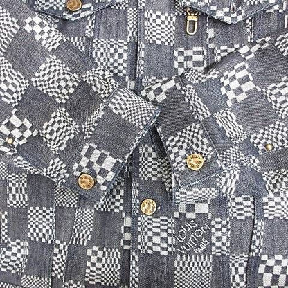 Louis Vuitton Damier Denim Jacket Distorted Rm231 Q EW2 Hla50 W Cotton Large Size