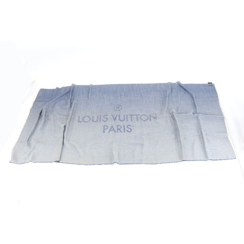 Louis Vuitton Logo Gradient Scarf Cashmere Silk Blend Shawl Large Size Blue Men