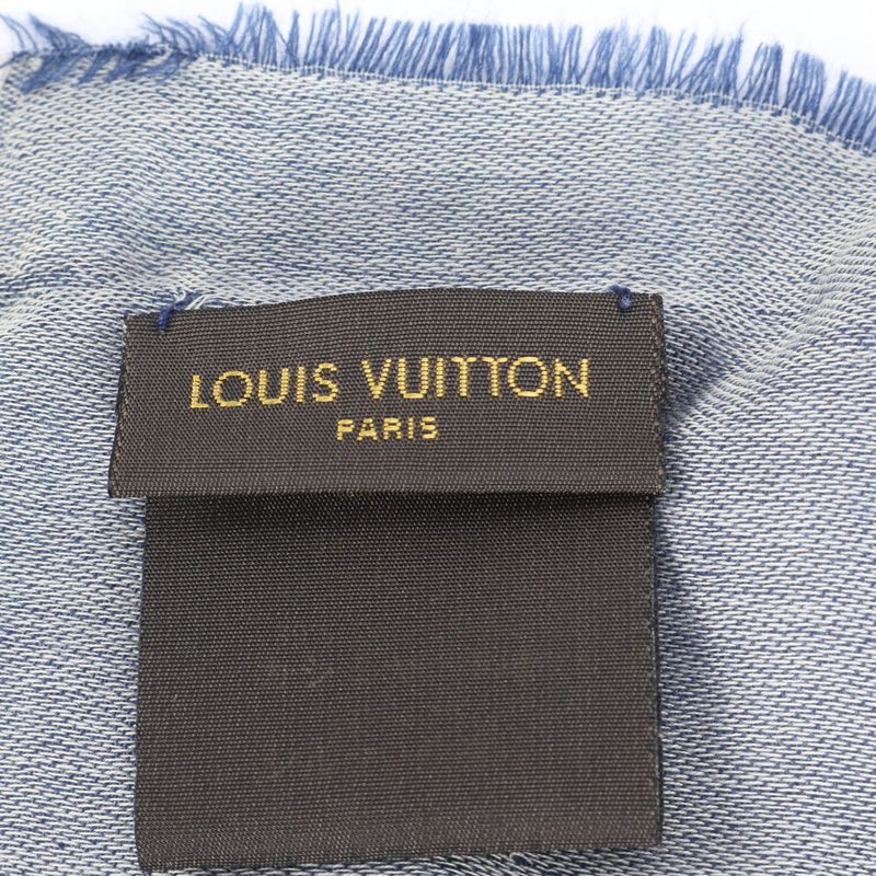 Louis Vuitton Logo Gradient Scarf Cashmere Silk Blend Shawl Large Size Blue Men