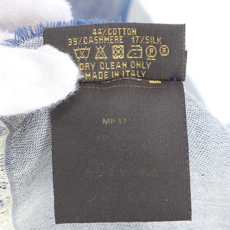 Louis Vuitton Logo Gradient Scarf Cashmere Silk Blend Shawl Large Size Blue Men