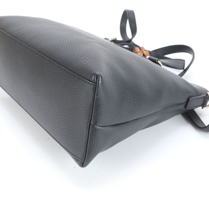 Gucci Bamboo Tassel 365346 Leather 2WAY Tote Bag Crossbody Shoulder Black A4