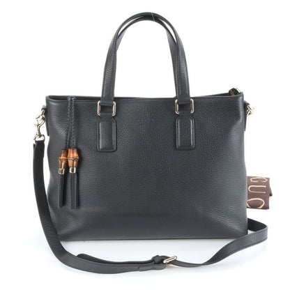 Gucci Bamboo Tassel 365346 Leather 2WAY Tote Bag Crossbody Shoulder Black A4