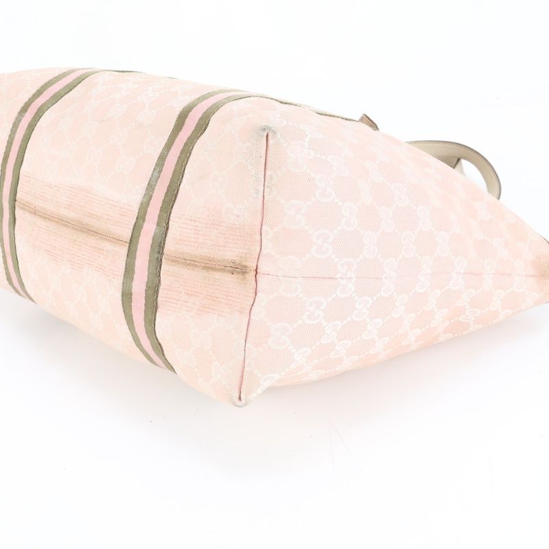 Gucci GG Canvas Sherry Line 139260 Leather Tote Bag Shoulder Pink A4 Ladies RUM