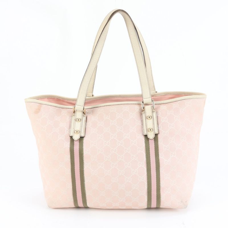 Gucci GG Canvas Sherry Line 139260 Leather Tote Bag Shoulder Pink A4 Ladies RUM