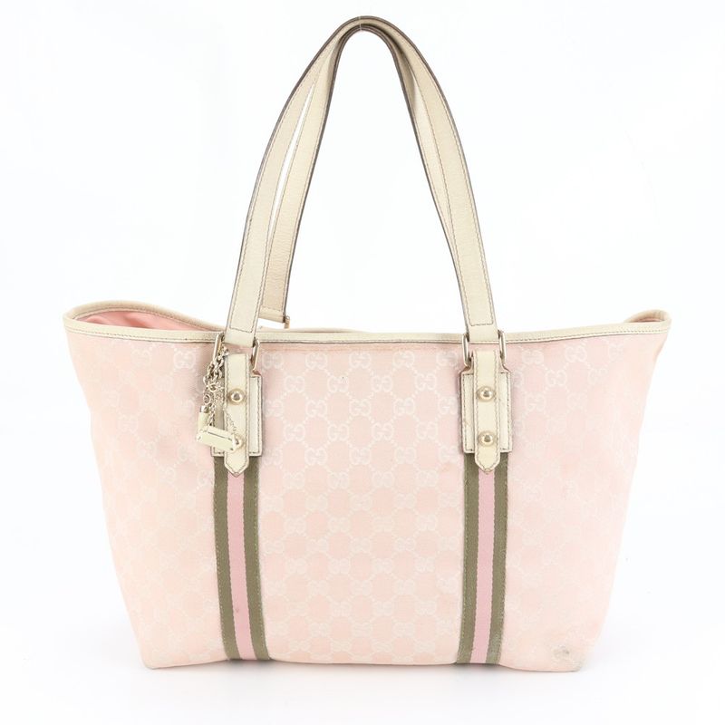Gucci GG Canvas Sherry Line 139260 Leather Tote Bag Shoulder Pink A4 Ladies RUM